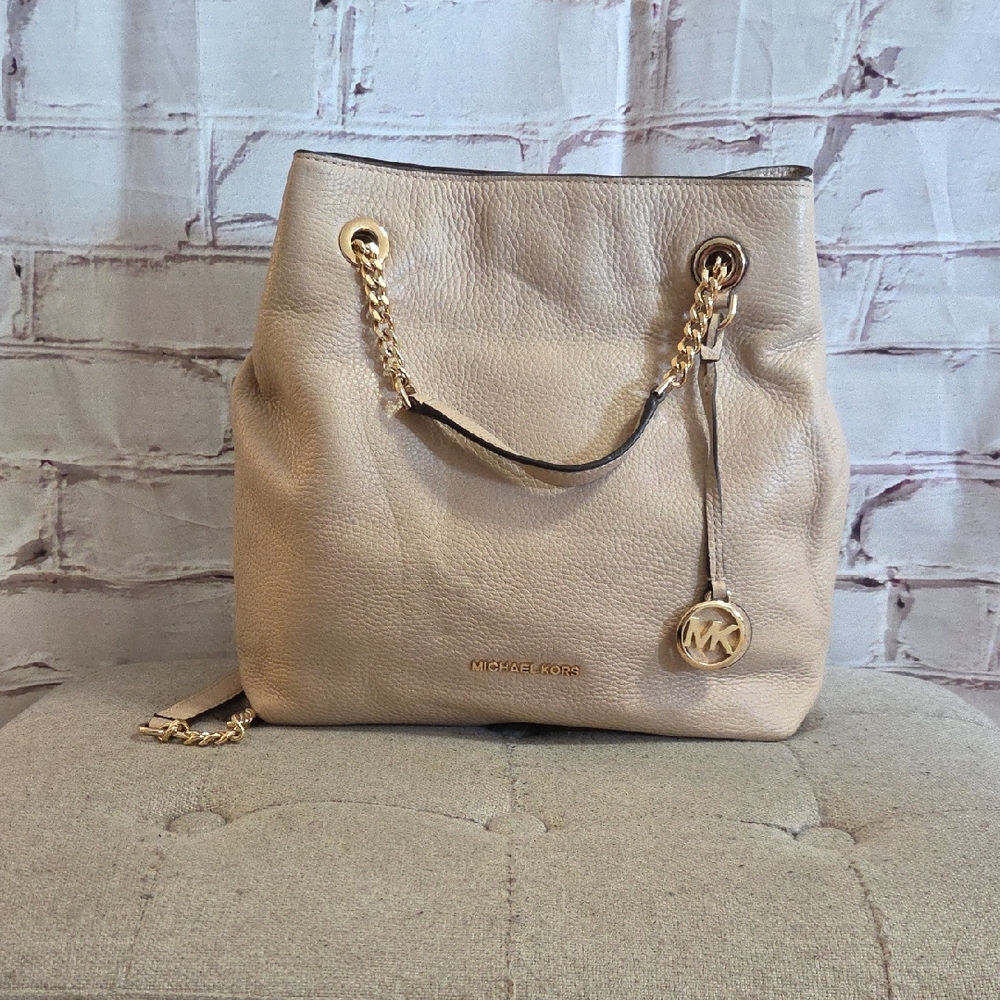 Michael Kors Cream Shoulder Bag with Gold Accents